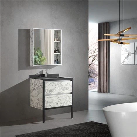 White Melamine Veneer Sintered Stone Bilik Mandi Kabinet